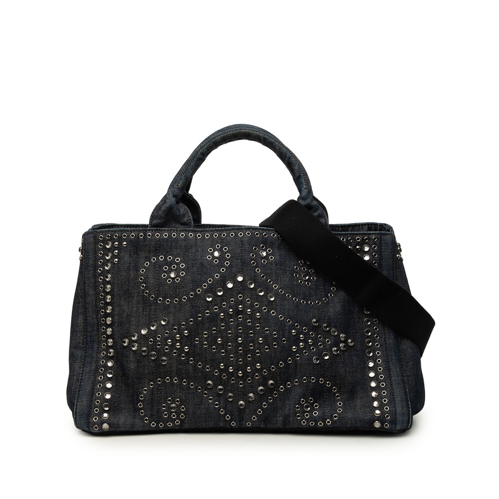 Pre-Loved Prada Denim Canapa Bijoux and Grommet Tote